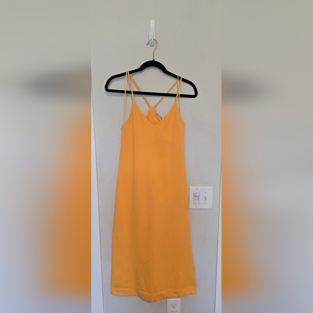 Zara Yellow Strappy Midi Cotton Dress Size Small - Picture 2 of 4